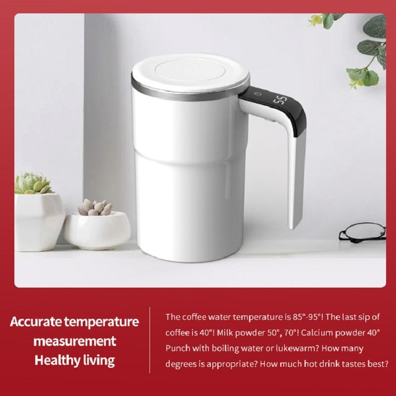 Automatisk Kaffemugg med Omrörare – Självrörande i Rostfritt Stål, med Lock & LED Temperaturdisplay