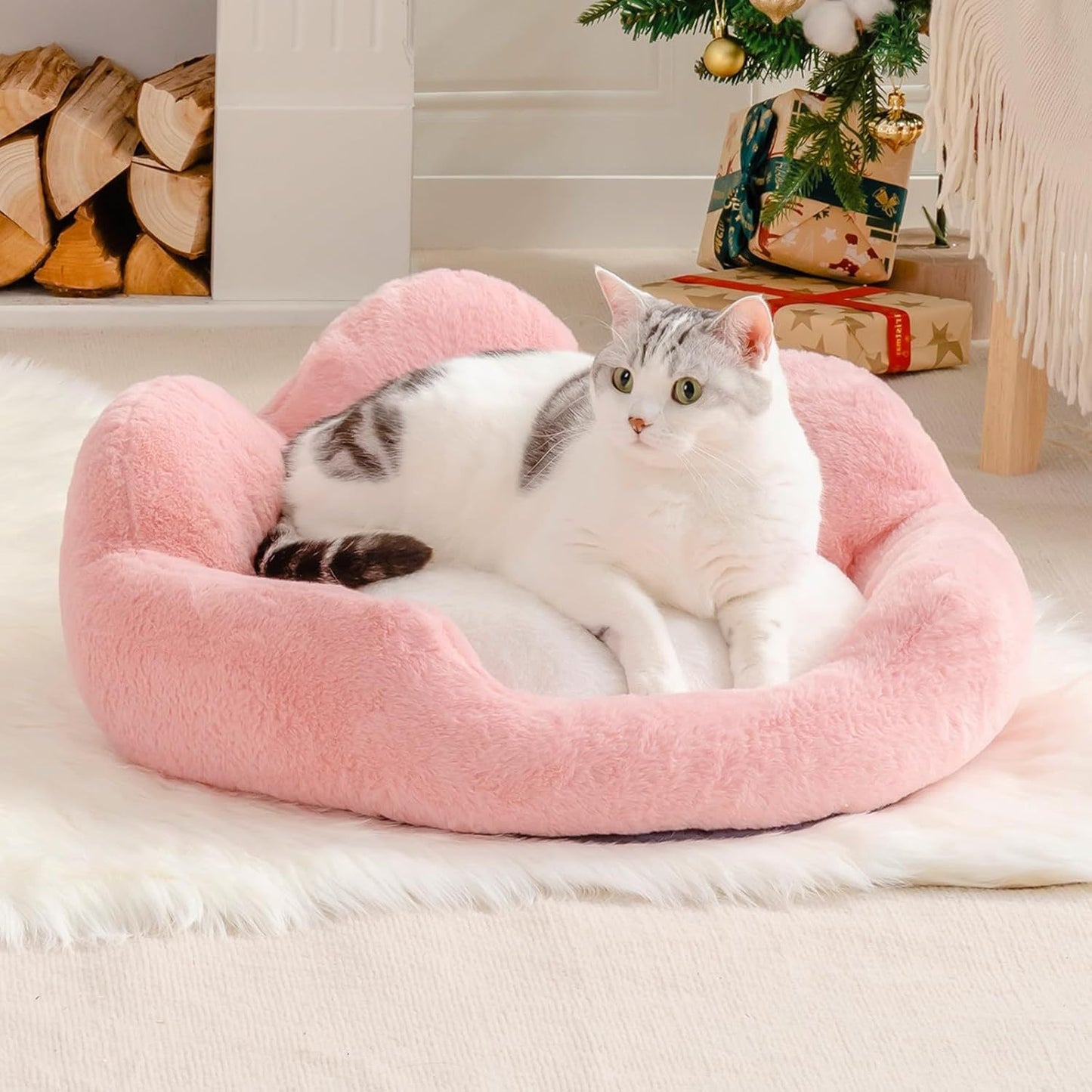 Fluffig Kattsäng 58 cm – Rosa, Halkfri & Tvättbar