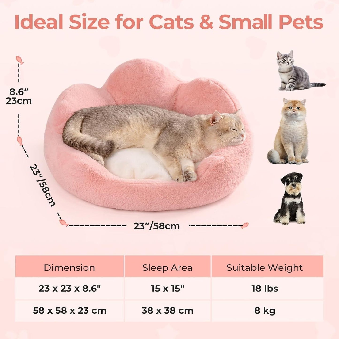 Fluffig Kattsäng 58 cm – Rosa, Halkfri & Tvättbar