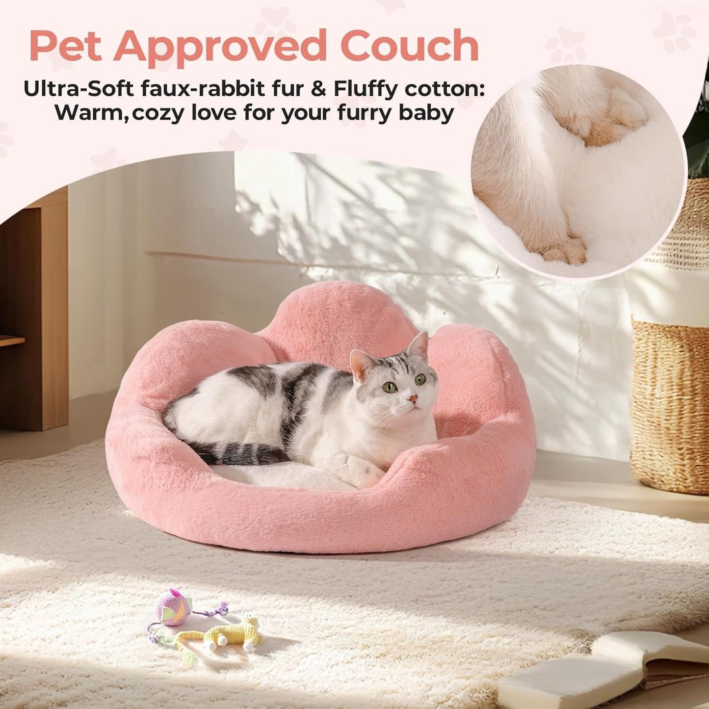 Fluffig Kattsäng 58 cm – Rosa, Halkfri & Tvättbar