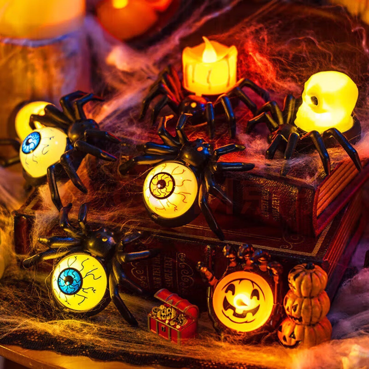 Halloween Pumpa- och Spindelljusstake – Dekorationsrekvisita