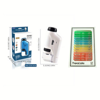 Fickmikroskop för Barn – Portabel Mini-Mikroskopleksak med LED-ljus (60x–120x)