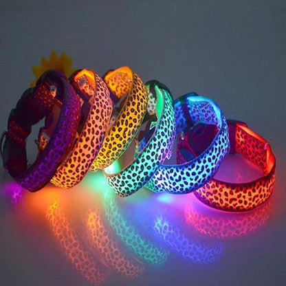 LED Hundhalsband – Justerbart & Säkert med Leopardmönster
