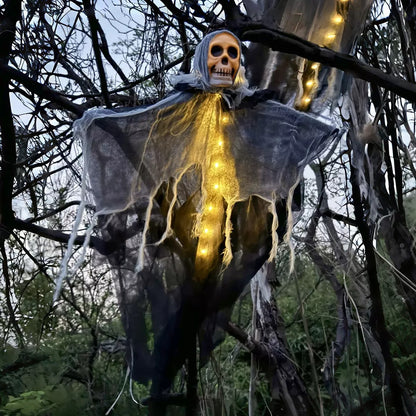 Halloween Dekorationer – Skräckinjagande Hängande Spöke med Dödskalle & Skelettrekvisita