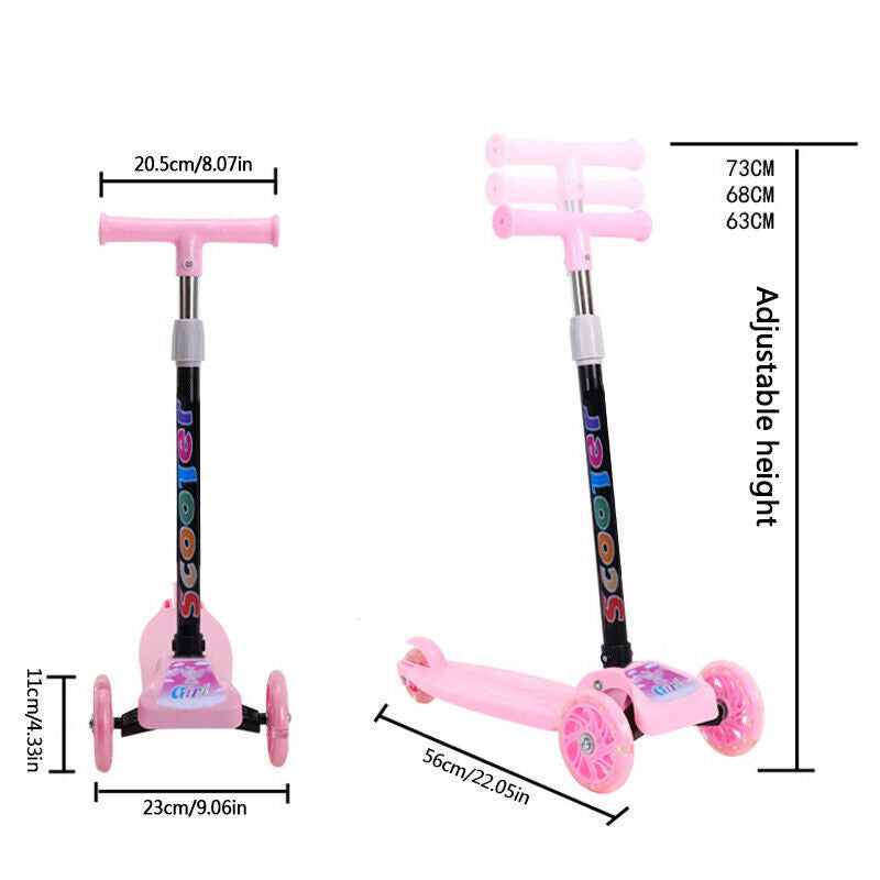 Barnsparkcykel med Tre Hjul – Justerbar med LED-ljus