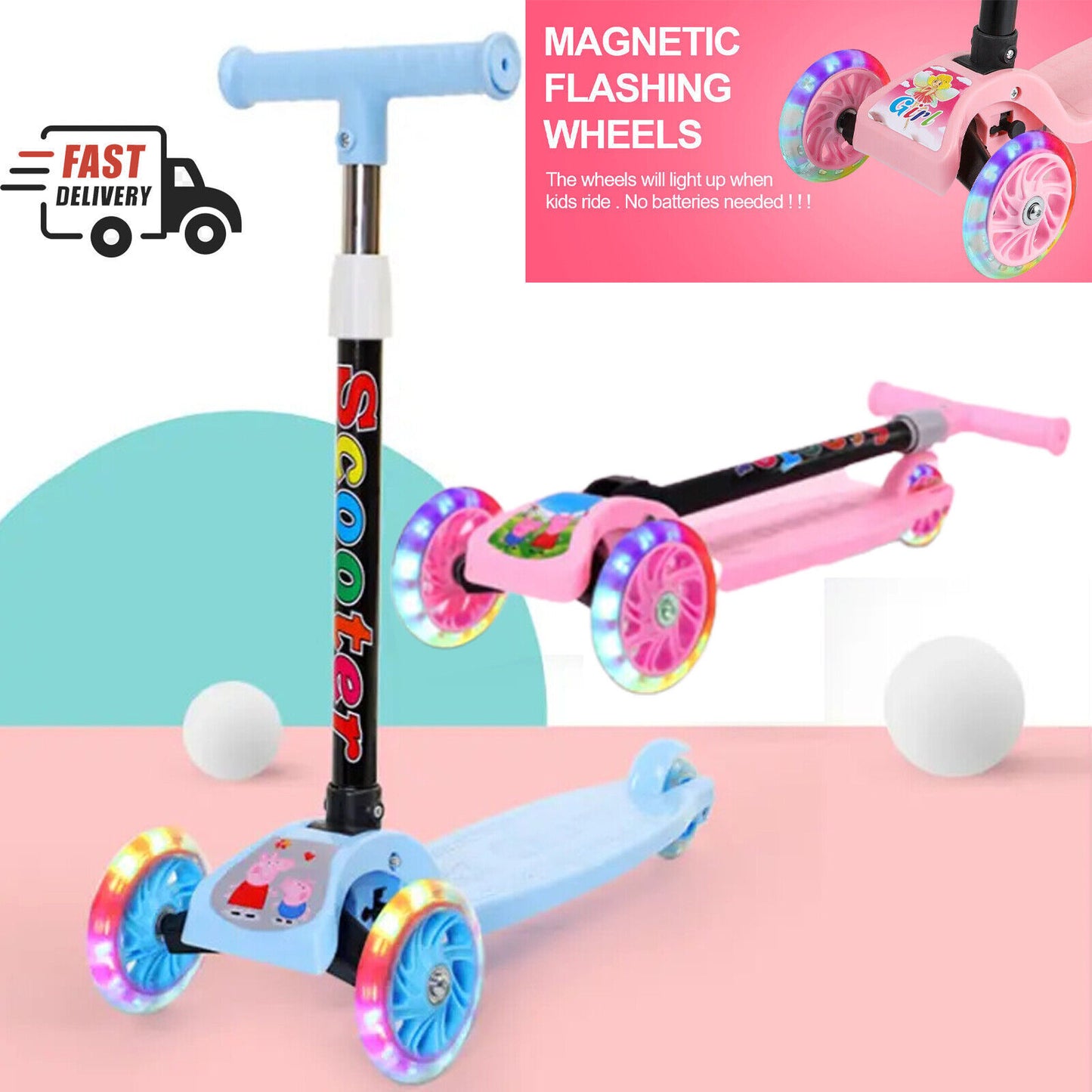 Barnsparkcykel med Tre Hjul – Justerbar med LED-ljus