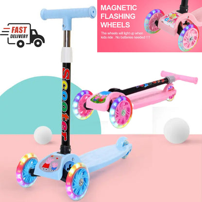 Barnsparkcykel med Tre Hjul – Justerbar med LED-ljus
