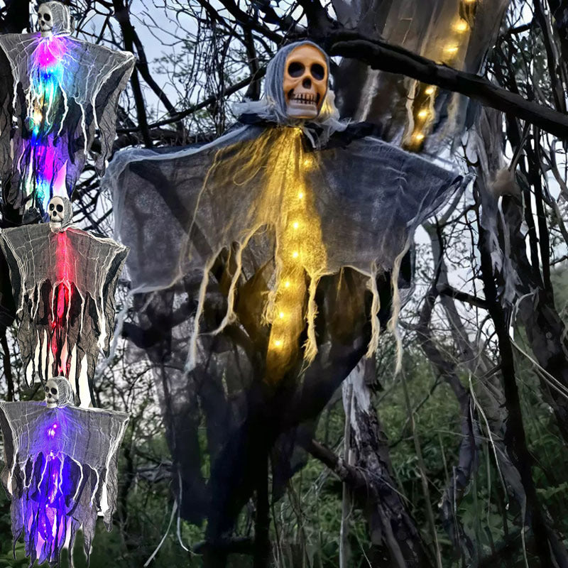 Halloween Dekorationer – Skräckinjagande Hängande Spöke med Dödskalle & Skelettrekvisita