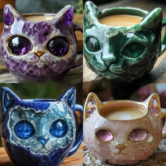 Mugg – Kristallkatt i Resin