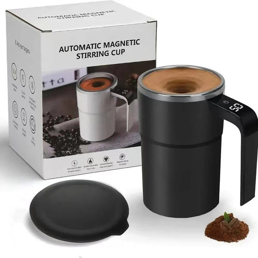 Automatisk Kaffemugg med Omrörare – Självrörande i Rostfritt Stål, med Lock & LED Temperaturdisplay