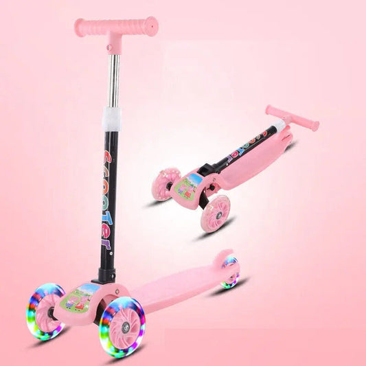 Barnsparkcykel med Tre Hjul – Justerbar med LED-ljus