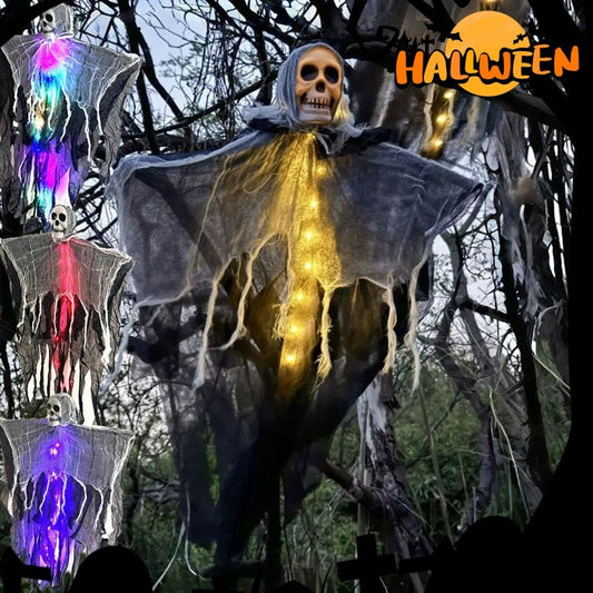 Halloween Dekorationer – Skräckinjagande Hängande Spöke med Dödskalle & Skelettrekvisita