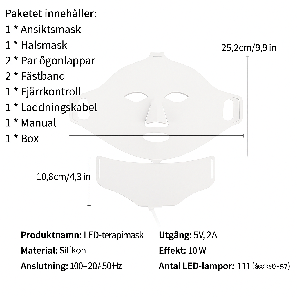 LED Ansiktsmask i Silikon – 7 Färger för Hudföryngring & Acnebehandling