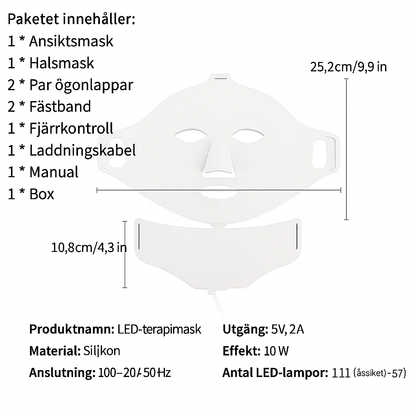LED Ansiktsmask i Silikon – 7 Färger för Hudföryngring & Acnebehandling