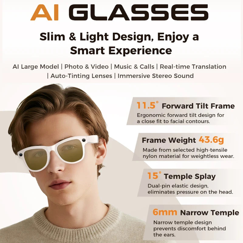 AI Smarta Glasögon med Kamera, Video & Röstöversättning