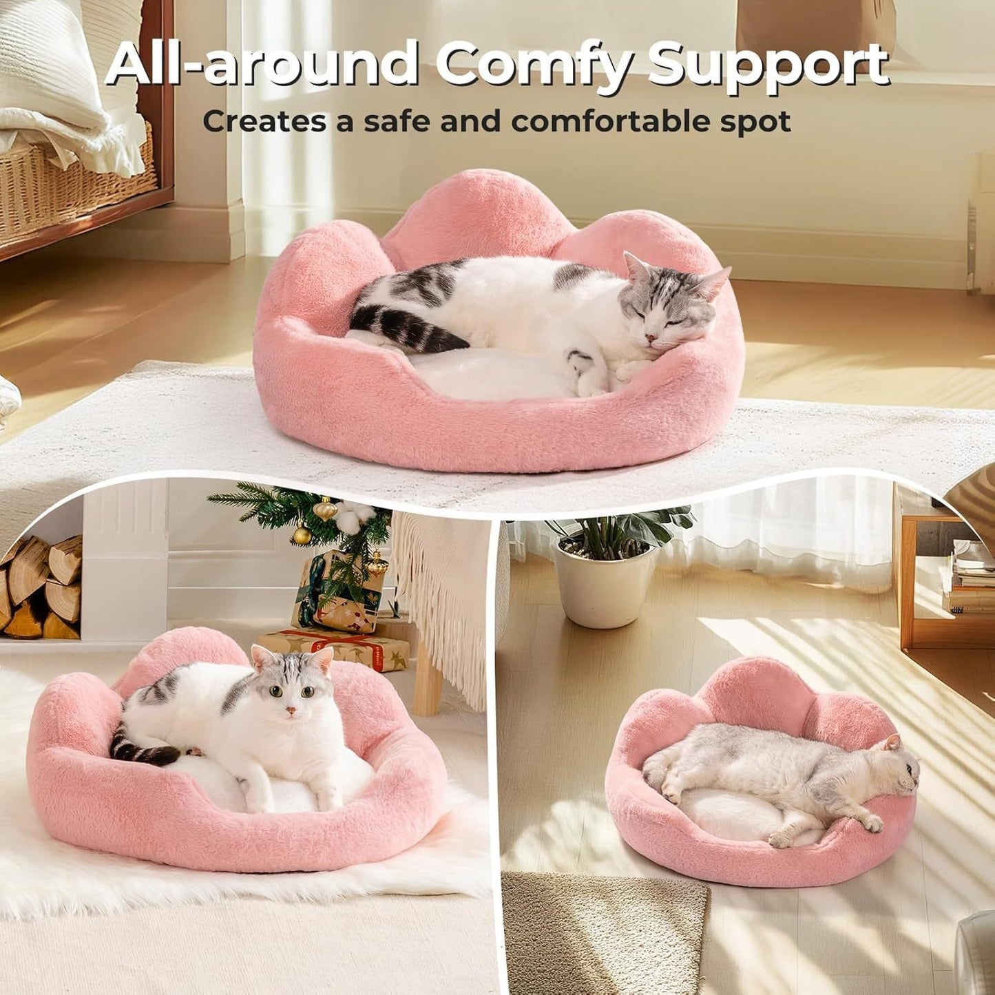 Fluffig Kattsäng 58 cm – Rosa, Halkfri & Tvättbar