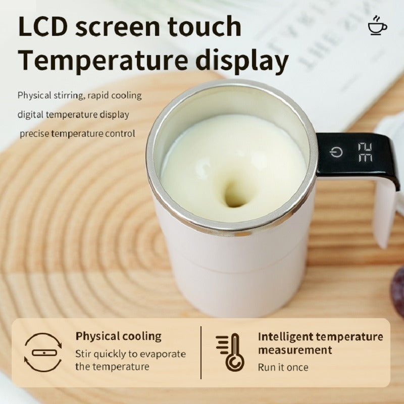 Automatisk Kaffemugg med Omrörare – Självrörande i Rostfritt Stål, med Lock & LED Temperaturdisplay