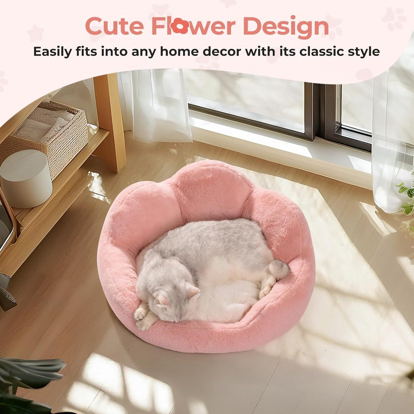 Fluffig Kattsäng 58 cm – Rosa, Halkfri & Tvättbar